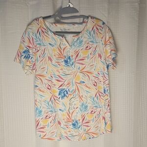 Chicos Sz 2 New With Tag! White Floral.Summer.Spring.100% Cotton.